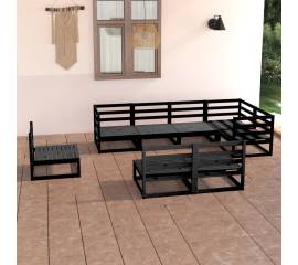 Set mobilier de grădină, 8 piese, negru, lemn masiv de pin