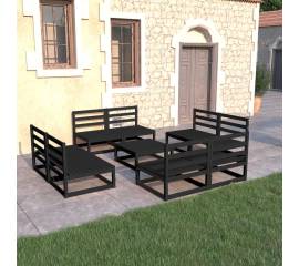 Set mobilier de grădină, 9 piese, negru, lemn masiv de pin