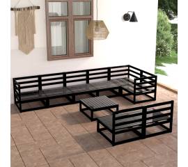 Set mobilier de grădină, 9 piese, negru, lemn masiv de pin