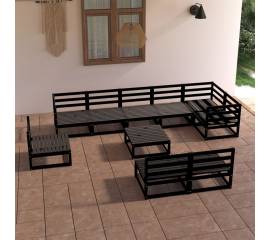 Set mobilier de grădină, 10 piese, negru, lemn masiv de pin