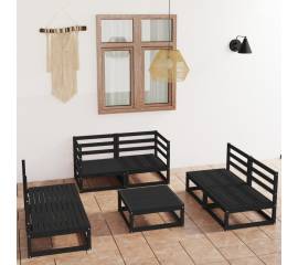 Set mobilier de grădină, 7 piese, negru, lemn masiv de pin