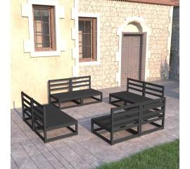 Set mobilier de grădină, 8 piese, negru, lemn masiv de pin