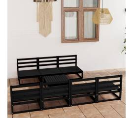 Set mobilier de grădină, 8 piese, negru, lemn masiv de pin