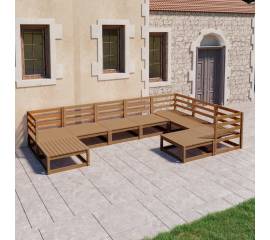 Set mobilier de grădină, 9 piese, maro miere, lemn masiv de pin