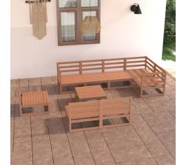 Set mobilier de grădină, 9 piese, maro miere, lemn masiv de pin