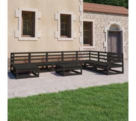 Set mobilier de grădină, 9 piese, negru, lemn masiv de pin