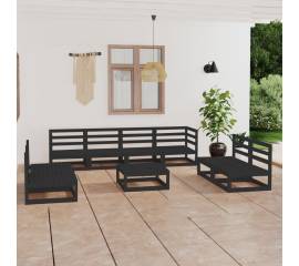 Set mobilier de grădină, 9 piese, negru, lemn masiv de pin