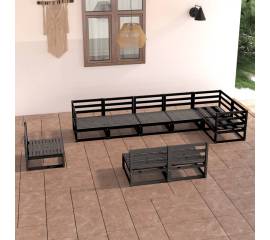 Set mobilier de grădină, 9 piese, negru, lemn masiv de pin