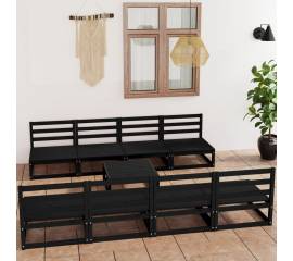 Set mobilier de grădină, 9 piese, negru, lemn masiv de pin