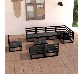 Set mobilier de grădină, 9 piese, negru, lemn masiv de pin