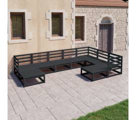 Set mobilier de grădină, 9 piese, negru, lemn masiv de pin