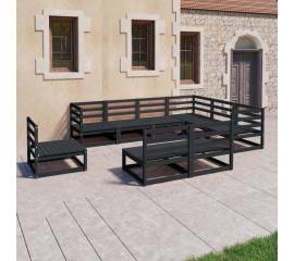 Set mobilier de grădină, 9 piese, negru, lemn masiv de pin