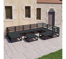 Set mobilier relaxare de grădină 10 piese negru lemn masiv pin