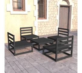 Set mobilier de grădină, 5 piese, negru, lemn masiv de pin