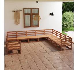 Set mobilier de grădină, 10 piese, maro miere, lemn masiv pin