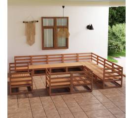 Set mobilier de grădină, 12 piese, maro miere, lemn masiv pin