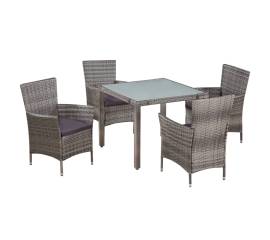 Set mobilier de exterior cu perne, 5 piese, gri, poliratan