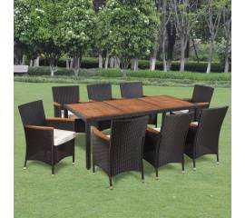 Set mobilier de exterior cu perne, 9 piese, poliratan