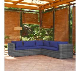 Set mobilier de grădină cu perne, 5 piese, gri, poliratan