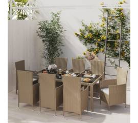Set mobilier de grădină cu perne, 9 piese, bej, poliratan