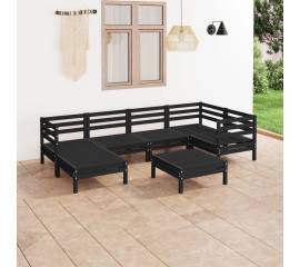 Set mobilier de grădină, 7 piese, negru, lemn masiv de pin