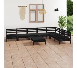 Set mobilier de grădină, 8 piese, negru, lemn masiv de pin