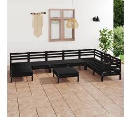 Set mobilier de grădină, 9 piese, negru, lemn masiv de pin