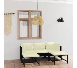 Set mobilier de grădină cu perne, 5 piese, negru, poliratan