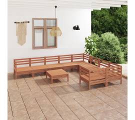 Set mobilier de grădină, 10 piese, maro miere, lemn masiv pin