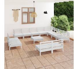 Set mobilier de grădină, 13 piese, alb, lemn masiv de pin