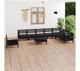 Set mobilier de grădină, 9 piese, negru, lemn masiv de pin