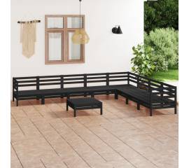 Set mobilier de grădină, 9 piese, negru, lemn masiv de pin