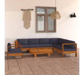 Set mobilier grădină perne gri închis, 8 piese, lemn acacia