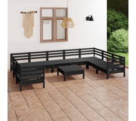 Set mobilier de grădină, 10 piese, negru, lemn masiv de pin