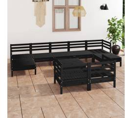 Set mobilier de grădină, 10 piese, negru, lemn masiv de pin