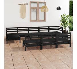 Set mobilier de grădină, 10 piese, negru, lemn masiv de pin