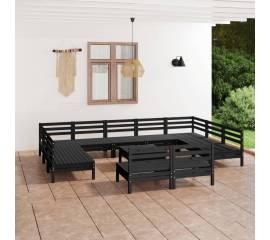 Set mobilier de grădină, 12 piese, negru, lemn masiv de pin