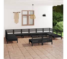 Set mobilier de grădină, 12 piese, negru, lemn masiv de pin