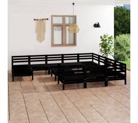 Set mobilier de grădină, 12 piese, negru, lemn masiv de pin