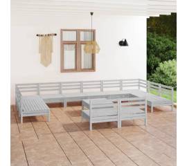 Set mobilier de grădină, 13 piese, alb, lemn masiv de pin