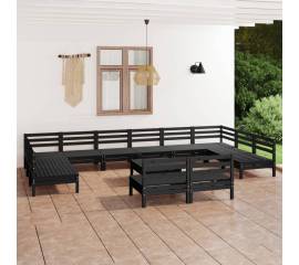 Set mobilier de grădină, 13 piese, negru, lemn masiv de pin