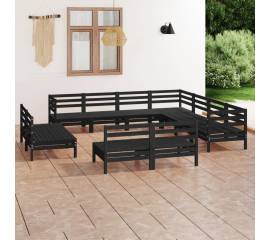 Set mobilier de grădină, 11 piese, negru, lemn masiv de pin