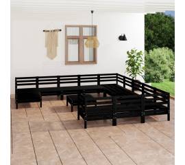 Set mobilier de grădină, 13 piese, negru, lemn masiv de pin