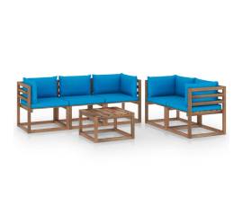 Set mobilier de grădină, 6 piese, cu perne albastru deschis