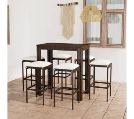 Set mobilier bar de grădină cu perne, 7 piese, maro, poliratan