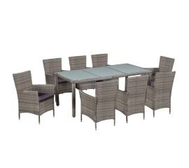 Set mobilier de exterior cu perne, 9 piese, gri, poliratan