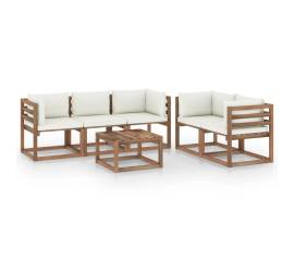 Set mobilier de grădină, cu perne crem, 6 piese