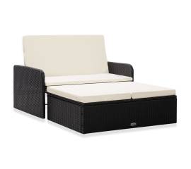 Set mobilier de grădină cu perne, 2 piese, negru, poliratan