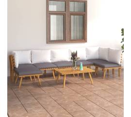 Set mobilier de grădină cu perne, 8 piese, lemn masiv acacia