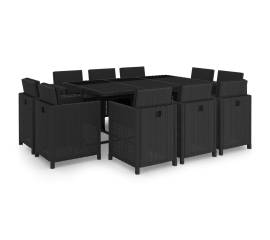 Set mobilier de exterior cu perne, 11 piese, negru, poliratan